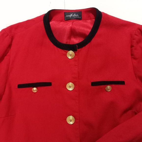 Size 10-12 Bright Red Unusual Buttons Smart WOOL Jacket - Picture 2 of 9